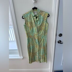 Vintage Sleeveless Green and Orange Midi Dress